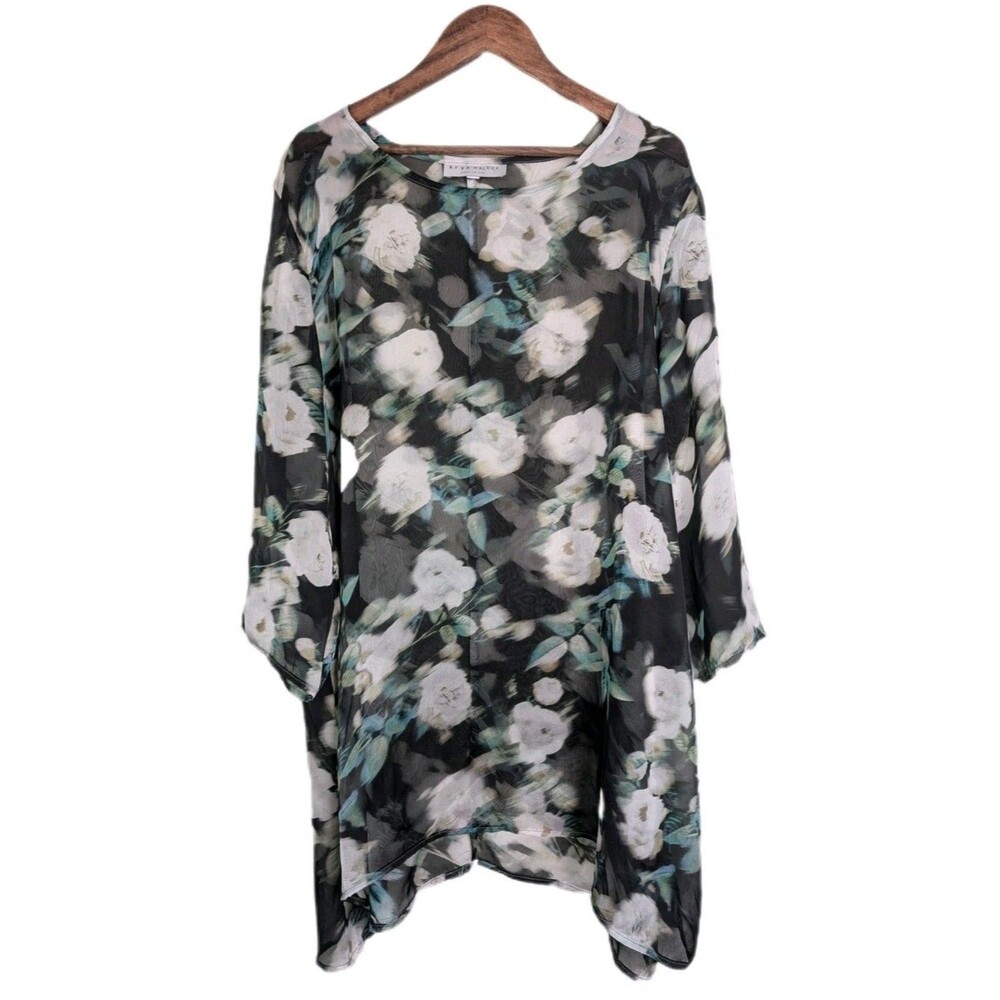 Bryn Walker Artsy Flowy Floral Silk Tunic Blouse Top